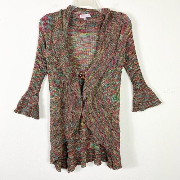 Vintage y2k Kessley Multicolor Rainbow Metallic Bell Sleeve Cardigan Sweater S - Picture 5 of 9